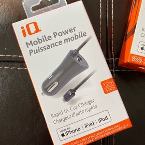 NWT iQ Mobile Power Rapid In-Car Charger 1.2m Lightning Cable iPhone/iPad/iPod